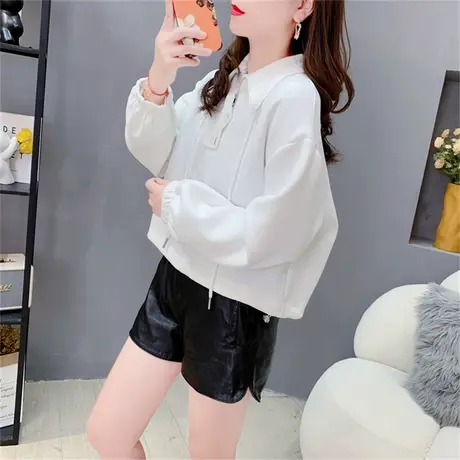 日系复古Polo领卫衣女春秋新款韩版宽松设计感洋气减龄小个子上衣商品大图