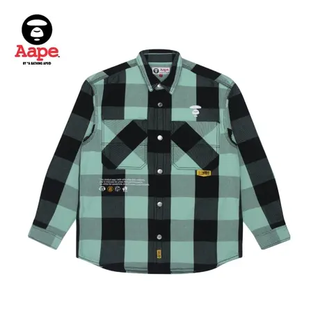 Aape男装春夏猿颜字母刺绣撞色格纹长袖衬衫8371XAG商品大图
