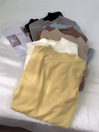 软绵绵羊绒手感小立领打底衫女秋冬季温暖高弹纯色针织衫t恤上衣图片