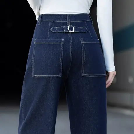 深蓝色牛仔裤女秋冬季加厚加绒裤子女新款2023爆款今年流行老爹裤图片