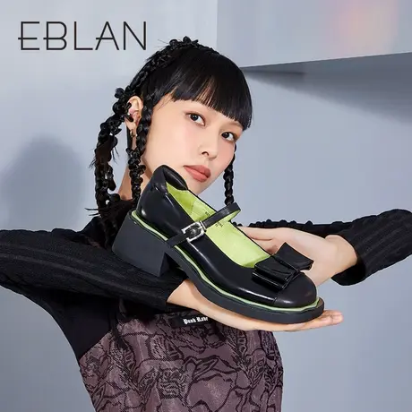 EBLAN伊伴春季女鞋新款甜美蝴蝶结玛丽珍鞋一字式扣带单鞋女商品大图