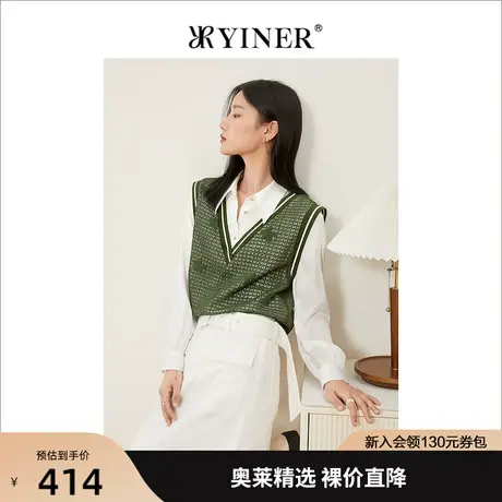 YINER音儿女装2022秋季新款小众设计镂空拼接长袖衬衫商品大图