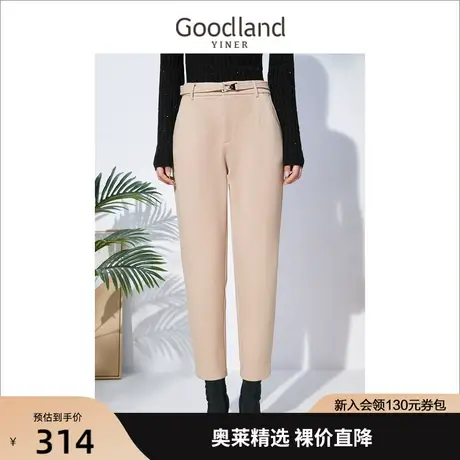 音儿美地女装2023春季新款通勤细斜纹哈伦小脚铅笔休闲裤配腰带商品大图