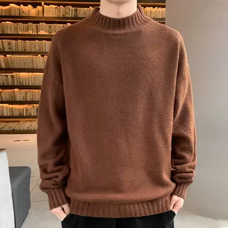 半高领毛衣男士2023年新款秋冬季韩版潮流宽松加绒加厚针织打底衫商品大图