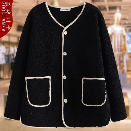 加肥加大码中年妈妈秋冬大衣宽松洋气皮毛一体加厚保暖羊羔绒外套商品大图