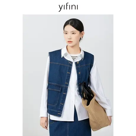 Yifini/易菲宽松牛仔马夹外套女春秋新款百搭时尚无袖马甲商品大图