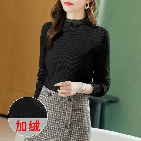 时尚休闲打底衫2022年秋冬新款女士气质百搭圆领显瘦加厚打底上衣图片