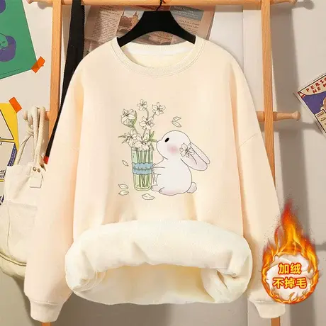 卫衣女秋冬款小个子2024新款学生圆领宽松加绒加厚上衣女款冬外套商品大图