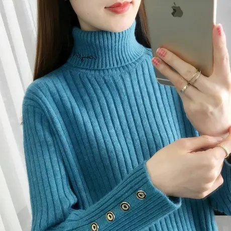 高领毛衣女冬加厚2025年新款洋气宽松套头短款针织上衣内搭打底衫商品大图