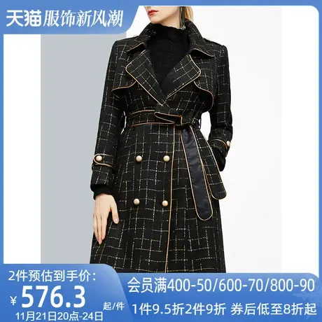 高端帅气御姐干练格子毛呢外套女冬2022新款双排扣风衣呢子大衣潮图片