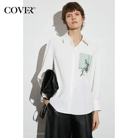 COVER2023春季高支高密喇叭袖白衬衫图片