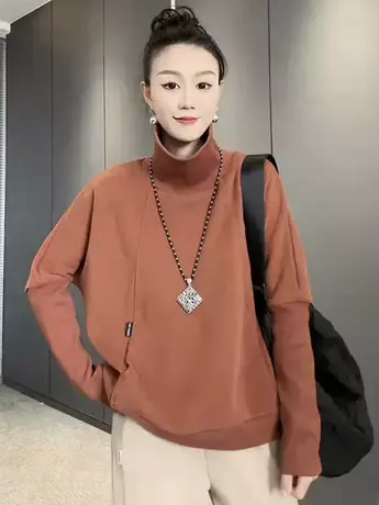 高领打底堆堆加绒加厚2023秋冬季新款长袖洋气新款百搭上衣宽松潮商品大图