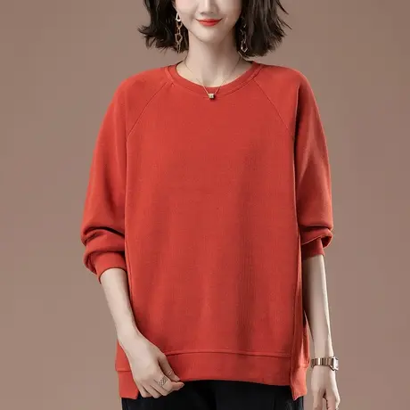 卫衣女春秋新款加肥加大码女装宽松中年妈妈休闲百搭遮肚无帽上衣商品大图