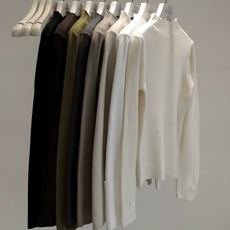 口碑货！秋季韩版简约风纯色百搭半高领修身显瘦打底针织衫上衣女图片