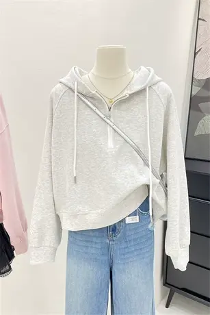 半拉链连帽卫衣女秋季2023年新款高级感简约宽松运动套头休闲上衣商品大图
