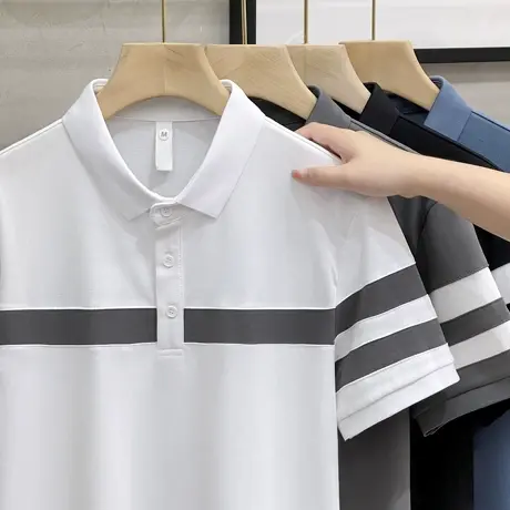 条纹短袖T恤男夏季薄款休闲翻领衬衫男装百搭宽松撞色青年POLO衫商品大图