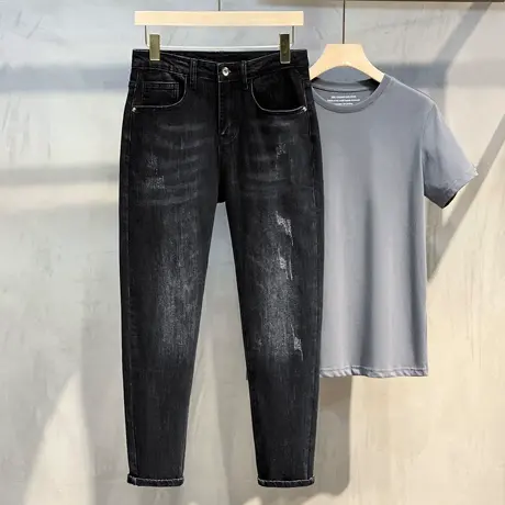 高端牛仔裤男潮牌宽松直筒2023年春秋季新款韩版潮流百搭长裤子图片