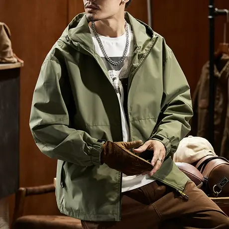时尚潮流百搭工装外套时尚复古连帽外套男宽松休闲服大码外套男士商品大图