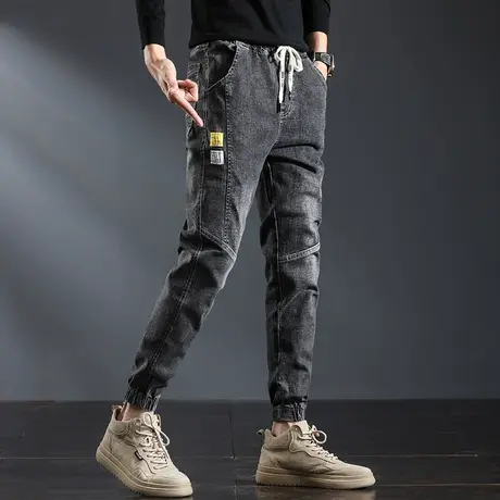 春季炸街裤子男裤痞帅潮牌工装牛仔裤束脚宽松男士九分休闲裤春装商品大图