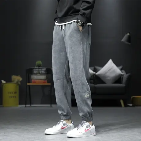 雪尼尔休闲裤男宽松大码秋冬加绒加厚运动卫裤冬季男士裤子潮男裤商品大图