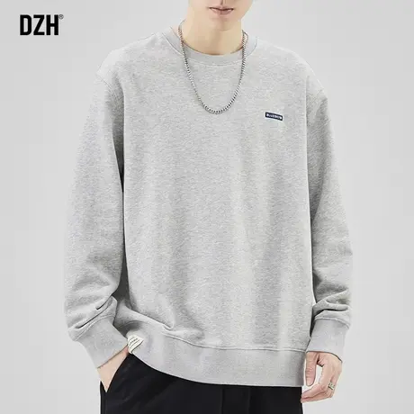 男士美式重磅卫衣男圆领秋季潮牌男装2024新款长袖灰色上衣打底衫商品大图