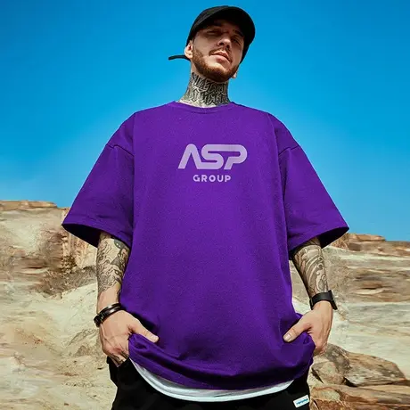 美式复古字母涂鸦短袖男hiphop潮流街头300g重磅纯棉T恤大码半袖商品大图