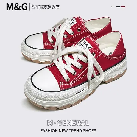 名将厚底帆布鞋2023新款夏季增高鞋子女百搭学生黑色松糕休闲板鞋图片