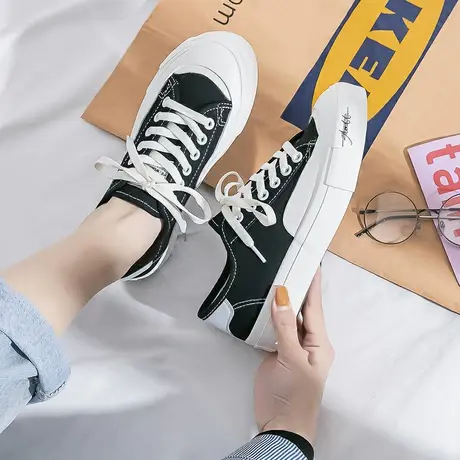 白色低帮帆布鞋女ulzzang百搭鞋子女2021新款小白鞋女ins潮板鞋图片