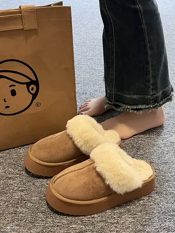 网红毛毛拖鞋女外穿2023年秋冬新款皮毛一体厚底加绒包头棉拖鞋潮商品大图