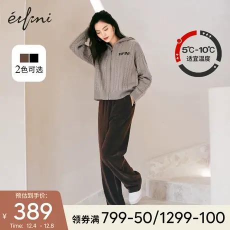 伊芙丽休闲裤女冬2021年新款针织条绒百搭高腰垂感直筒裤女阔腿裤👨图片