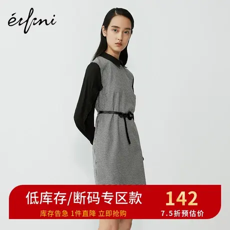 商场同款伊芙丽春秋新款拼接千鸟格连衣裙中长款裙子1BC392391🍑图片