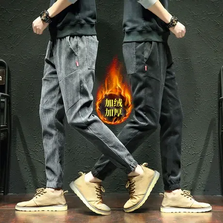 雪尼尔束脚休闲运动裤子男士冬季保暖条绒宽松哈伦工装裤秋冬卫裤商品大图