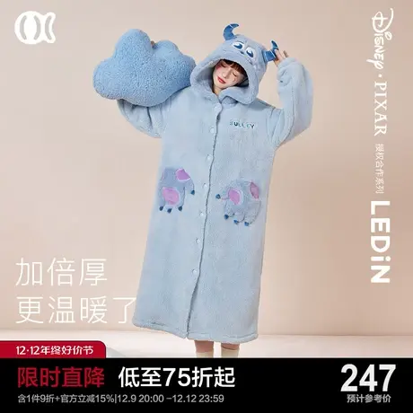 乐町迪士尼联名睡袍女冬季加长加厚珊瑚绒可爱少女新款睡衣家居服商品大图