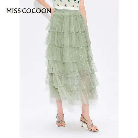 MISSCOCOON【莫奈花园】24春新款浪漫优雅蛋糕裙亮片收腰半身裙图片