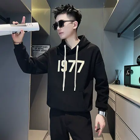 秋季学生潮牌个性简约数字印花学生高中生连帽运动上衣ins男卫衣商品大图