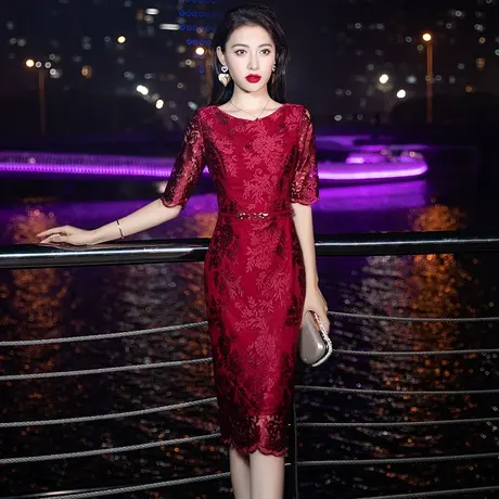 晚礼服女2023新款新娘订婚妈妈参加婚礼喜婆婆婚宴秋季结婚连衣裙商品大图