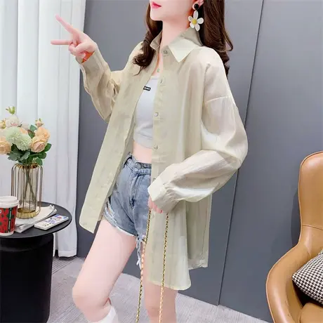 设计感开叉防晒衬衫女夏季2023新款洋气减龄宽松薄款透视百搭外套商品大图