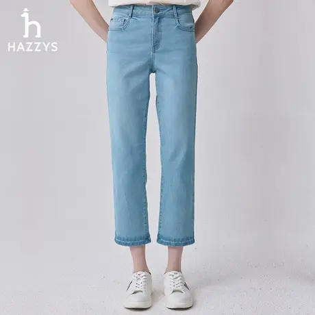 【商场同款】Hazzys哈吉斯2024春季新品小直筒浅蓝色牛仔裤长裤女图片