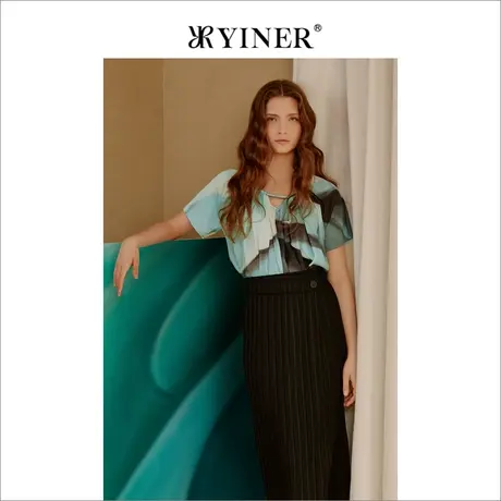 YINER音儿女装夏季女装法式收褶衬衫垂顺质感上衣商品大图