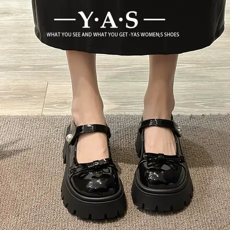 2024春新款粗跟厚底漆皮玛丽珍鞋学院风增高小皮鞋日系JK制服鞋女商品大图