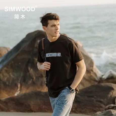 Simwood简木男装【宽松版型】265g重磅胸前印花圆领休闲短袖T恤商品大图