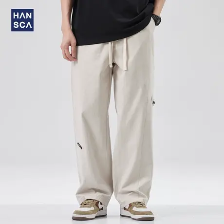 hansca日系潮牌春季直筒休闲裤男宽松大码拼接休闲阔腿工装长裤子商品大图