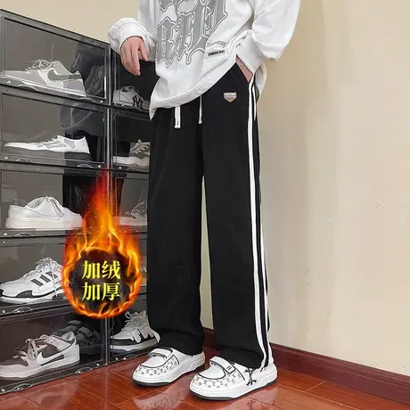 秋冬季新款青少年大童加绒厚卫裤长裤子男装士男孩学生运动休闲裤商品大图
