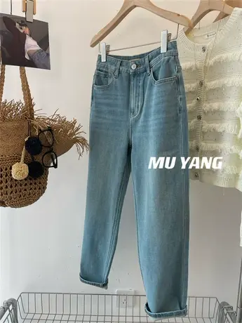 自留推荐！神级版显瘦法棍裤女高腰黄皮标直筒九分裤小个子牛仔裤图片