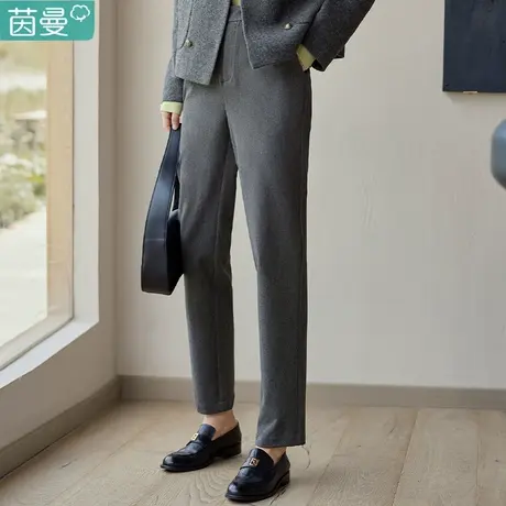 茵曼官方旗舰店毛呢休闲裤女2024新款春秋高腰九分西装裤直筒裤子图片