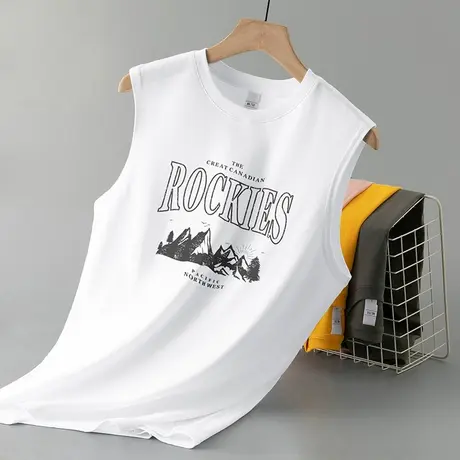 纯棉背心男士夏季外穿宽松篮球跨栏白色坎肩运动健身宽肩无袖t恤商品大图