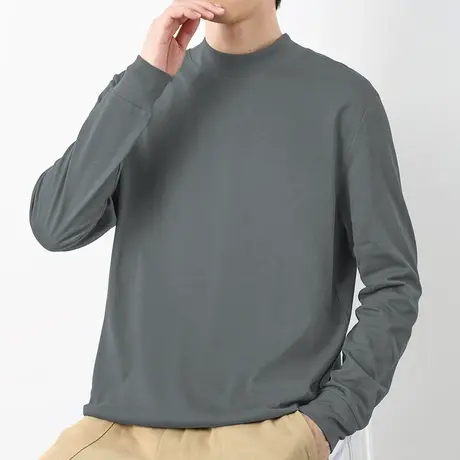 重磅纯棉半高领长袖t恤男秋冬季内搭纯色打底衫中领体恤秋衣小衫商品大图