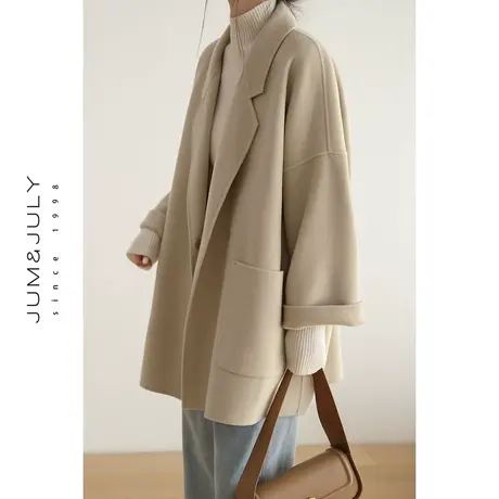 嘉茱莉新款毛呢外套女小个子高级感双面羊毛大衣双面呢大衣赫本风图片