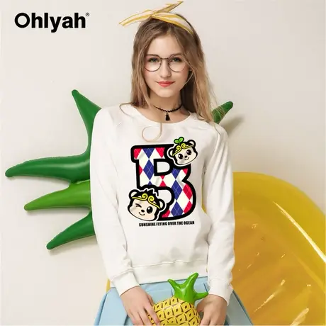 Ohlyah品牌女装韩版字母卡通B纯棉印花圆领卫衣学生工作班服定制商品大图
