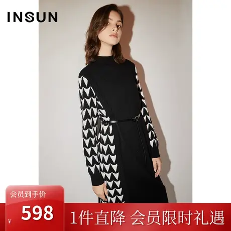 恩裳COVER冬2022时尚拼接三角几何艺术感弹性直身针织连衣裙图片